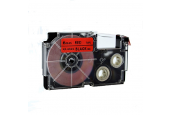 Nastro compatibile con Casio XR-6RD1, 6mm x 8m testo nera / sfondo rosso