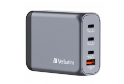 Verbatim GaN 32202, caricatore di rete da viaggio, USB 3.0, USB C, grigio, 100 W, forche intercambiabili C,G,A