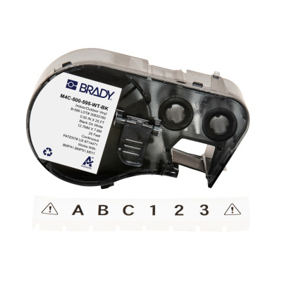 Brady M4C-500-595-WT-BK / 170818, 12.70 mm x 7.62 m, Vinile, testo nero / sfondo bianco