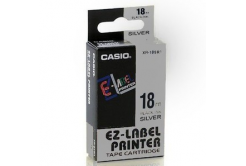 Casio XR-18SR1, 18mm x 8m, testo nera/nastro argento, nastro originale
