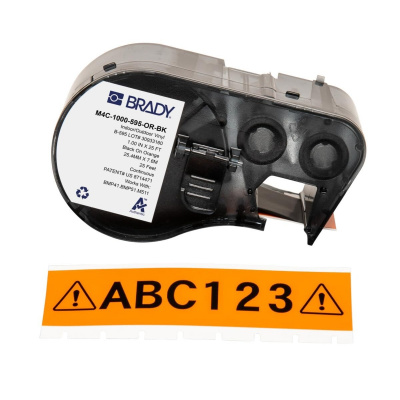 Brady M4C-1000-595-OR-BK / 170835, 25.40 mm x 7.62 m, Vinile, testo nero / sfondo arancione