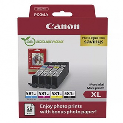 Canon CLI-581XL 2052C006 colore (CMYK) multipack di cartucce originali + carta fotografica