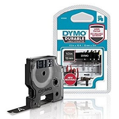 Dymo D1 1978365, 12mm x 3m, testo bianco/sfondo nera, vinile permanente, nastro originale