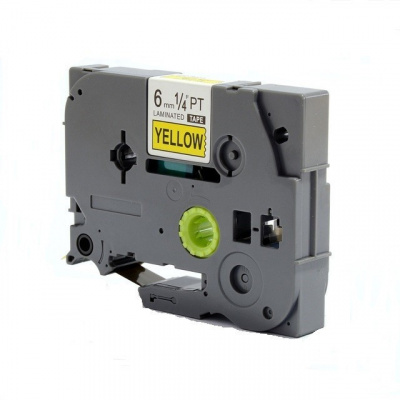Nastro compatibile con Brother TZ-S611/TZe-S611, 6mm x 8m,extr.adh. testo nera/sfondo giallo