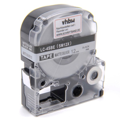 Epson LK-4SBM, SM12X, C53S654019, 12mm x 9m, testo nera / opaco sfondo argento, nastro compatibile