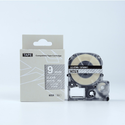 Epson LK-3TWN, ST9SW, 9mm x 9m, testo bianco / sfondo trasparente, nastro compatibile