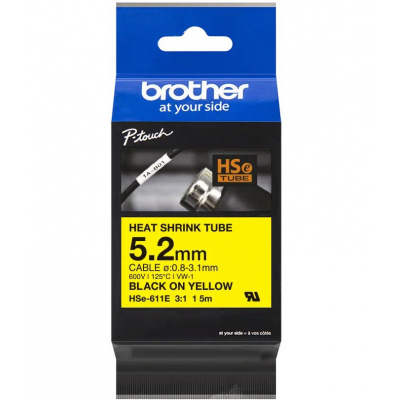 Brother HSe-611E Pro Tape, 5.2 mm  x 1.5 mm, testo nera / nastro giallo, nastro originale
