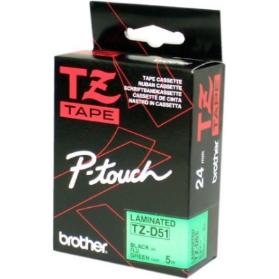 Brother TZ-D51 / TZe-D51, 5mm, testo nera/sfondo verde, nastro originale