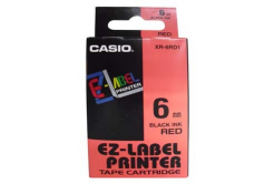 Casio XR-6RD1, 6mm x 8m, černý tisk/červený podklad, originální páska