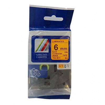 Nastro compatibile con Brother TZ-B11/TZe-B11, segnale 6mm x 8m, testo nera/sfondo arancione