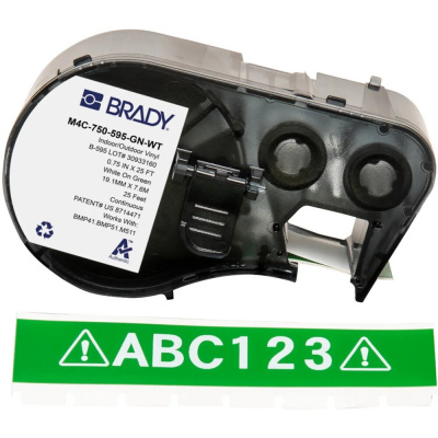Brady M4C-750-595-GN-WT / 170827, 19.05 mm x 7.62 m, Vinile, testo bianco / sfondo verde