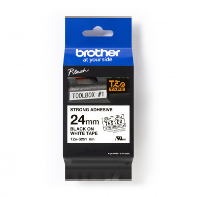 Brother TZ-S251 / TZe-S251 Pro Tape, 24mm x 8m, testo nera/nastro bianco, nastro originale