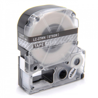 Epson LC-3TWN, ST9SW, 9mm x 8m, testo bianco / sfondo trasparente, nastro compatibile