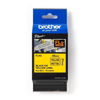 Brother FLE-6511 Pro Tape, 21mm x 45mm, testo nera/nastro giallo, 72pz, nastro originale