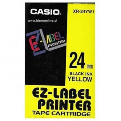Casio XR-24YW1, 24mm x 8m, testo nera/sfondo giallo, nastro originale