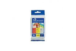 Brother TZE-31M3, 12mm x 8mm, testo nera / rosso, bianco, sfondo giallo, nastro originale, 3pz