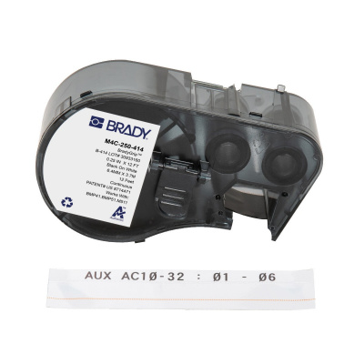 Brady M4C-250-414 / 170727, 6.35 mm x 3.66 m, Poliestere, testo nero / sfondo bianco