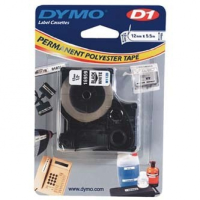 Dymo D1 16959, S0718060, 12mm x 5.5m, testo nera/sfondo bianco, nastro originale