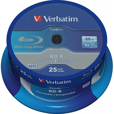 VERBATIM BD-R SL Datalife (confezione da 25)Blu-Ray/Spindle/6x/25GB SUPERFICIE BLU BIANCA