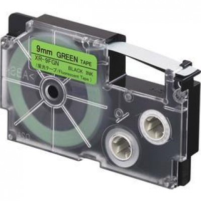 Casio XR-9FGN , 9mm x 8m, testo nera / segnale sfondo verde, nastro compatibile