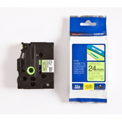 Brother TZ-C51, 24mm x 5m, testo nera/segnale sfondo giallo, nastro originale