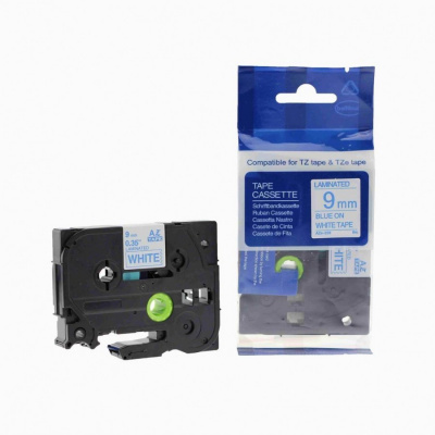 Nastro compatibile con Brother TZ-223 / TZe-223, 9mm x 8m, testo blu / sfondo bianco