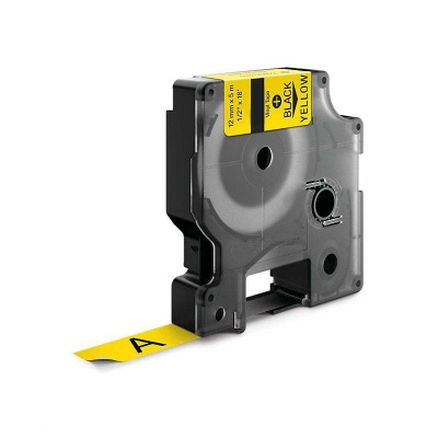 Nastro compatibile con Dymo 18432, 12mm x 5, 5m testo nera / sfondo giallo, vinile