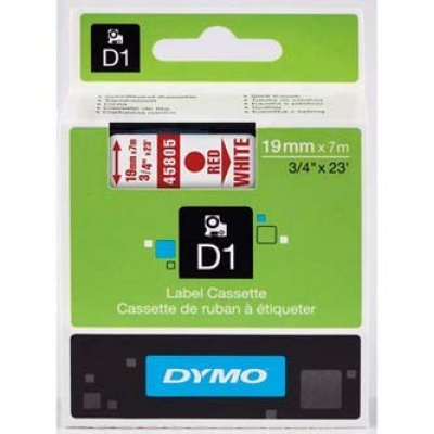 Dymo D1 45805, S0720850, 19mm x 7m, testo rossa / sfondo bianco, nastro originale