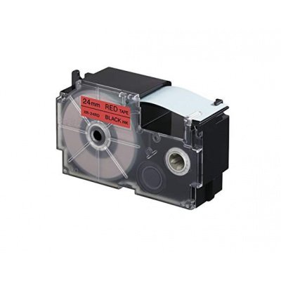 Nastro compatibile con Casio XR-24RD1, 24mm x 8m, testo nera / sfondo rosso