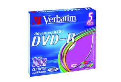 Verbatim DVD-R, Colour, 43557, 4.7GB, 16x, slim box, 5-pack, bez možnosti postampau, 12cm, pro archivaci dat