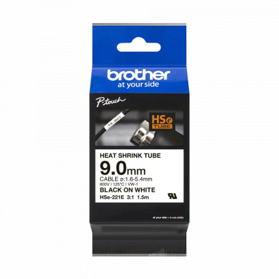 Brother HSe-221E Pro Tape, 9 mm x 1.5 m, testo nera / nastro bianco, nastro originale