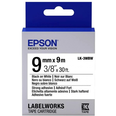 Epson LabelWorks LK-3WBW C53S653007 9mm x 9m, testo nera / nastro bianco, fortemente adesivo, nastro originale