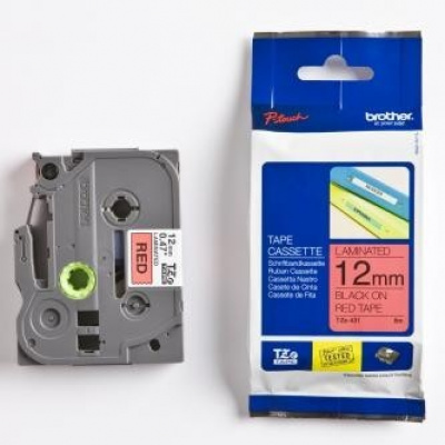 Brother TZ-431 / TZe-431, 12mm x 8m, testo nera / sfondo rosso, nastro originale