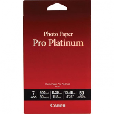 Canon Photo Paper Pro Platinum PT-101, carta fotografica, lucido, bianco, 10x15cm, 4x6", 300 g/m2, 50 pz 2768B014, getto d'inchiostro