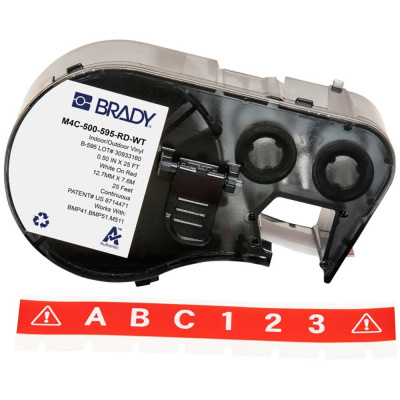 Brady M4C-500-595-RD-WT / 170817, 12.70 mm x 7.62 m, Vinile, testo bianco / sfondo rossa