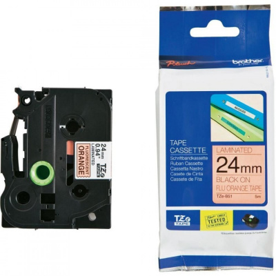 Brother TZ-B51 / TZe-B51, 24mm x 8m, testo nera/segnale nastro arancione, nastro originale