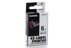 Casio XR-6WE1, 6mm x 8m, černý tisk/bílý podklad, originální páska