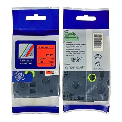 Nastro compatibile con Brother HGe-421, 9mm x 8m, testo nera / sfondo rosso, alta velocitá