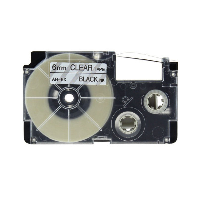 Nastro compatibile con Casio XR-6X1, 6mm x 8m testo nera / sfondo trasparente