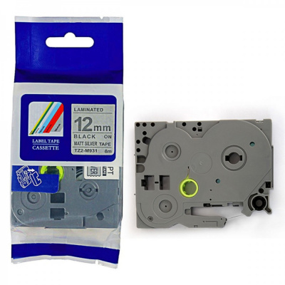 Nastro compatibile con Brother TZ-M931 / TZe-M931, 12mm x 8m, testo nera / nastro argento
