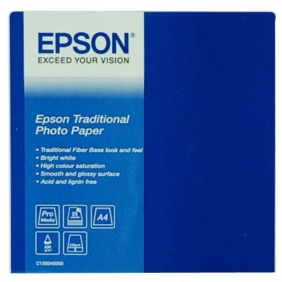 Epson Traditional Photo Paper C13S045050, 330 g/m2, A4, 25pz, raso, getto d'inchiostro, bianco, carta fotografica