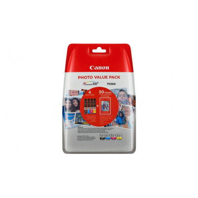 Canon CLI-551 Bk+C+M+Y 6508B005 multipack cartuccia originale + carta fotografica 50x (10x15)