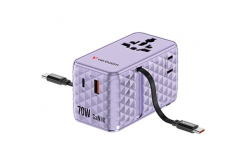 Verbatim 30188, Adattatore da viaggio universale Charge ,n, Travel 1x USB-C, 1X USB-A + 2x cavo integrato USB-C, viola, 70 W