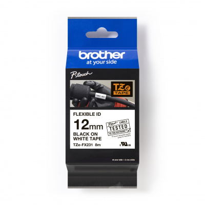 Brother TZ-FX231 / TZe-FX231 Pro Tape, 12mm x 8m, testo nera/nastro bianco, nastro originale