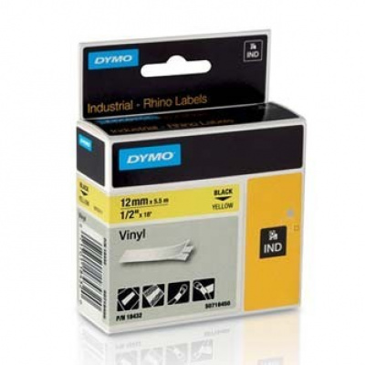 Dymo Rhino 18432, S0718450, 12mm x 5,5m testo nera / sfondo giallo, nastro originale