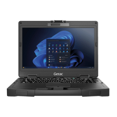 Getac S410 rugged notebook with 14" touchscreen, Intel Core i5, 16GB RAM, 256GB SSD, 5G, GPS, Wi-Fi 6E, and Windows 11 Pro. Designed for high performance in adverse conditions with military-grade durability.