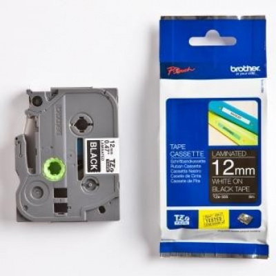 Brother TZ-335 / TZe-335, 12mm x 8m, testo bianco/sfondo nera, nastro originale