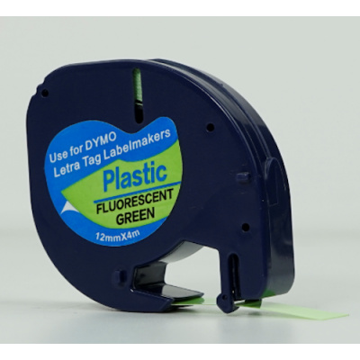 Dymo 91212 LetraTag 12mm x 4m, testo nera / fluorescente sfondo verde, nastro compatibile
